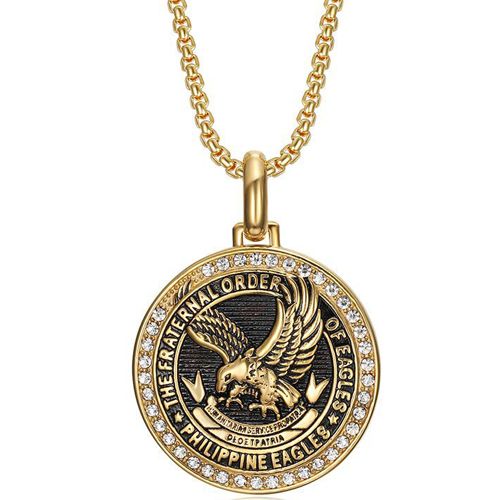 ***COI Titanium Black Gold Tone Eagle Pendant With Cubic Zirconia-00119AA