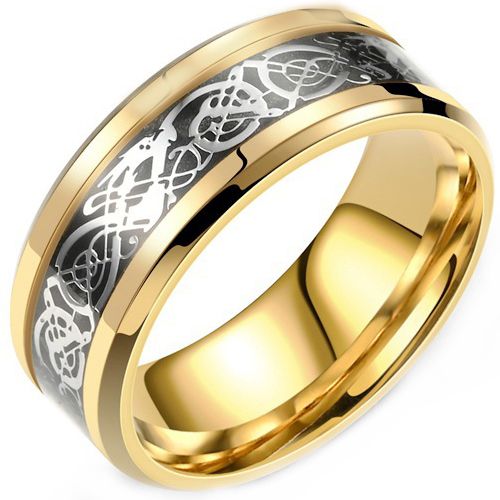 ***COI Gold Tone Titanium Dragon Beveled Edges Ring-00125AA