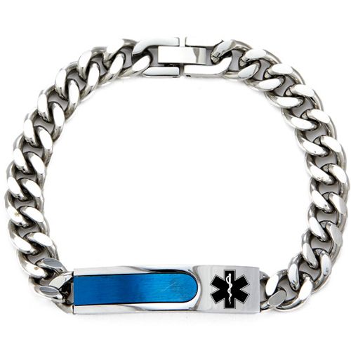 ***COI Titanium Black/Gold Tone/Blue Silver Medical Alert Bracelet With Steel Clasp(Length: 8.07 inches)-00172AA