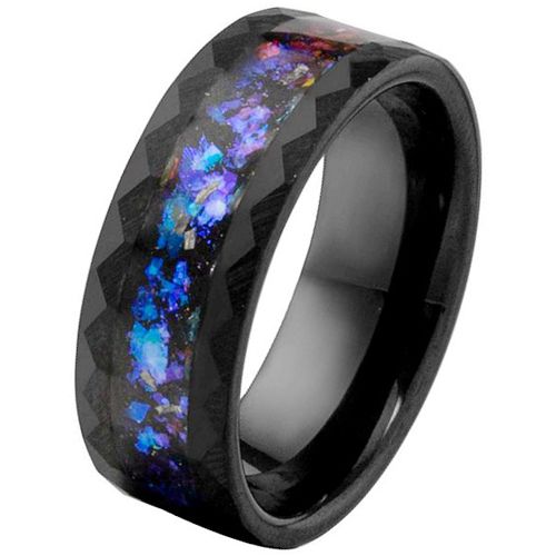 ***COI Black Titanium Faceted Ring With Crushed Opal-00193AA