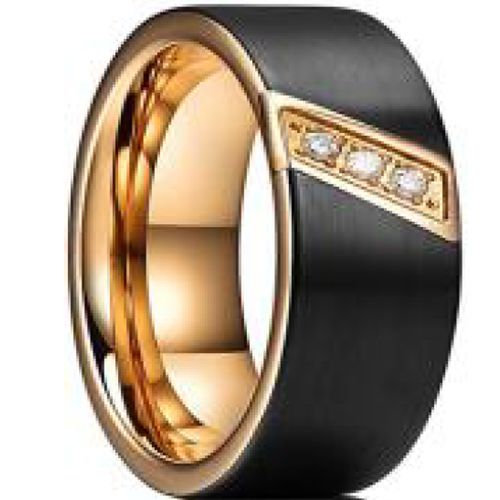 ***COI Tungsten Carbide Black Rose Ring With Cubic Zirconia-00221AA