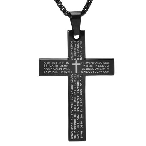 ***COI Titanium Black/Gold Tone/Silver Cross Prayer Pendant-00226AA