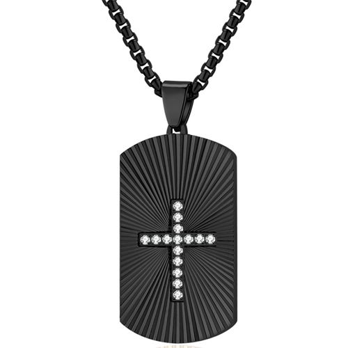 ***COI Titanium Black/Gold Tone/Silver Cross Tag Pendant With Cubic Zirconia-00256AA