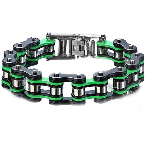 ***COI Titanium Black Silver Green Ceramic Bracelet With Steel Clasp(Length: 8.66 inches)-00278AA