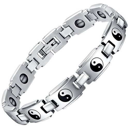 ***COI Titanium Black Silver Yin Yang Bracelet With Steel Clasp(Length: 8.27 inches)-00534AA