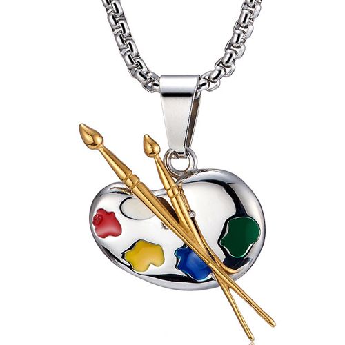 **COI Titanium Gold Tone Silver Rainbow Color Palettes Pendant-9721AA