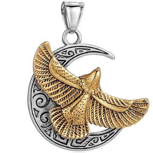 **COI Titanium Silver/Gold Tone Silver Eagle & Moon Pendant-9722AA