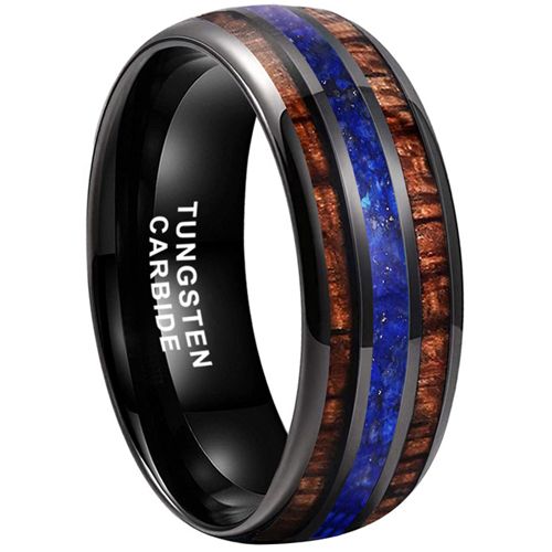 **COI Black Tungsten Carbide Crushed Opal & Wood Dome Court Ring-9731AA