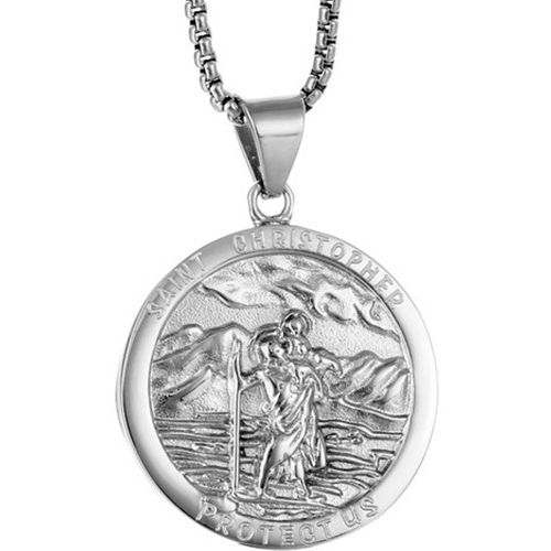 **COI Titanium Gold Tone/Silver Saint Christopher Protect Us Pendant-9750AA