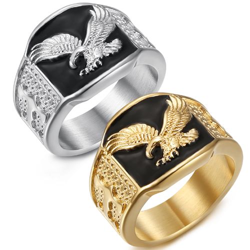 **COI Titanium Black Gold Tone/Silver Eagle Ring-9760AA