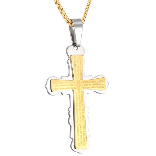 **COI Titanium Gold Tone Silver Cross Prayer Pendant-9767AA