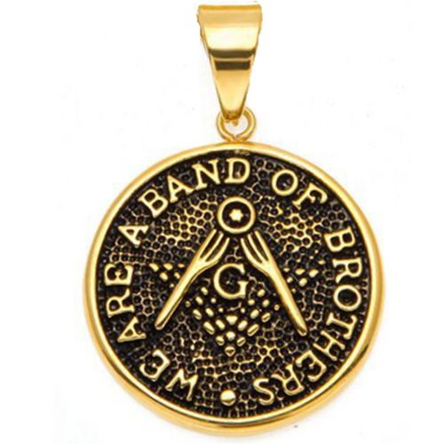 **COI Titanium Black Gold Tone Masonic Freemason We Are Band Of Brothers Pendant-9783AA