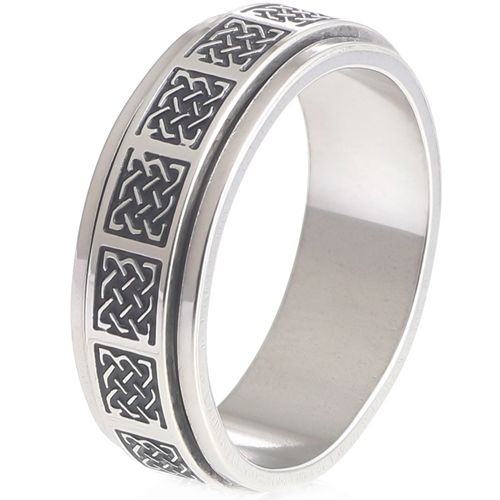 **COI Titanium Black Silver Celtic Step Edges Ring-9785AA