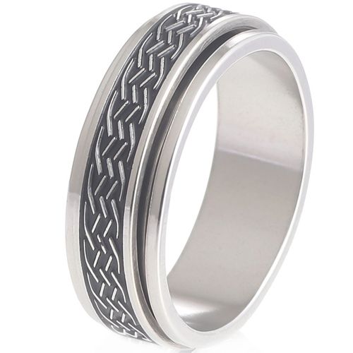 **COI Titanium Black Silver Celtic Step Edges Ring-9786AA