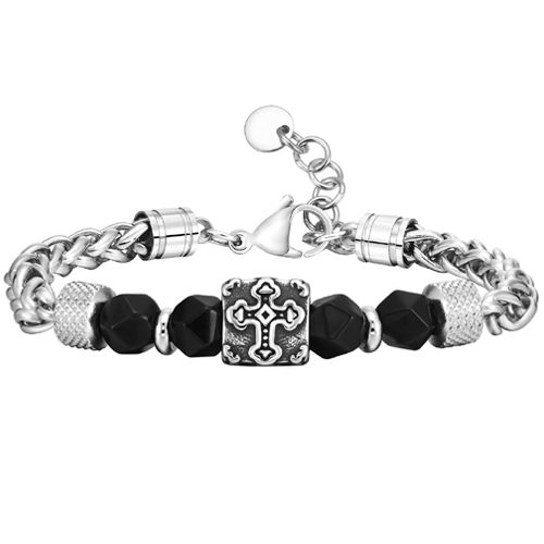 **COI Titanium Carnelian & Black Onyx Skull Bracelet With Steel Clasp(Length: 8.27 inches)-9807AA