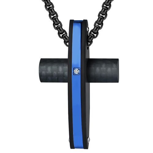 **COI Titanium Blue/Rose/Silver Cross Pendant With Carbon Fiber & Cubic Zirconia-9813AA