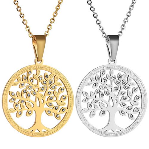 **COI Titanium Gold Tone/Silver Life Tree Pendant With Cubic Zirconia-9816AA