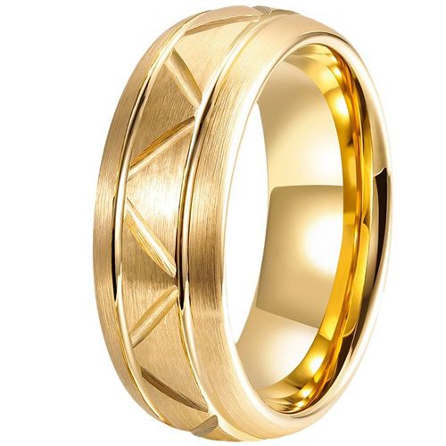 **COI Gold Tone Tungsten Carbide Diagonal Grooves Ring-9819AA