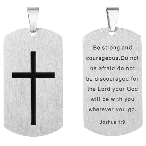 **COI Titanium Silver Black Cross Tag Pendant With Lord Prayer-9824AA