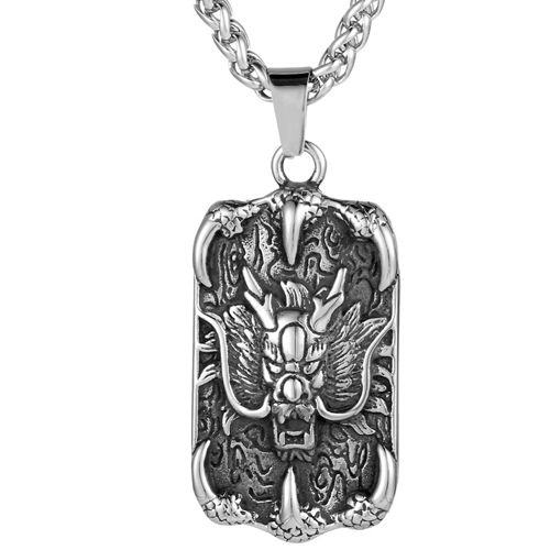 **COI Titanium Black Silver Dragon Tag Pendant-9825AA