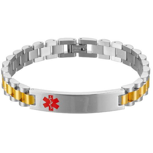 **COI Titanium Gold Tone Silver Medical Alert Bracelet With Steel Clasp(Length: 8.27 inches)-9868AA