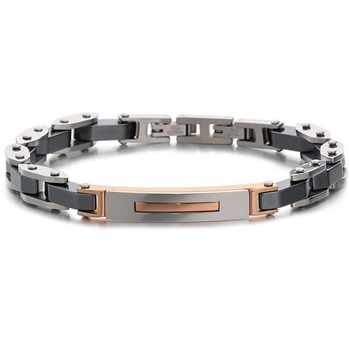 **COI Titanium Black/Rose Silver Bracelet With Stainless Steel Clasp(Length: 8.27 inches)-9876AA