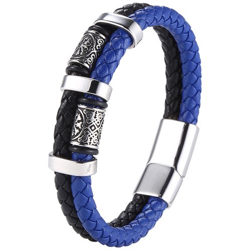 **COI Titanium Black Blue/Black Red/Blue Genuine Leather Viking Celtic Bracelet With Stainless Steel Clasp(Length: 8.66 inches)-9886AA