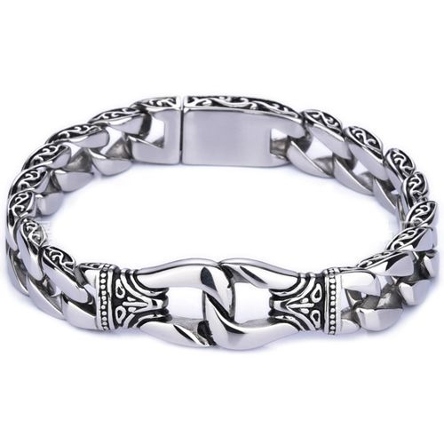 **COI Titanium Black Silver Bracelet With Stainless Steel Clasp(Length: 8.66 inches)-9890AA