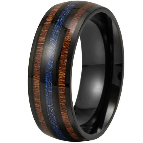 **COI Black Titanium Meteorite & Wood Dome Court Ring-9893AA