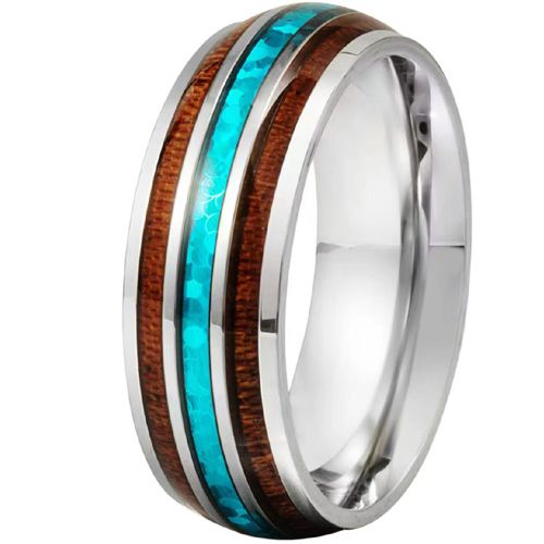 **COI Titanium Crushed Opal & Wood Dome Court Ring-9897AA