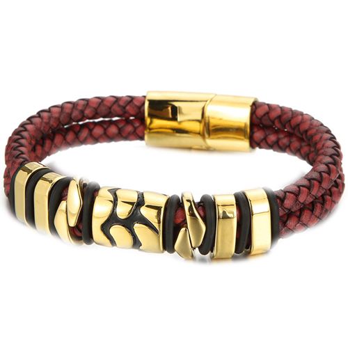 **COI Titanium Black Gold Tone Genuine Leather Bracelet With Steel Clasp(Length: 8.66 inches)-9919AA