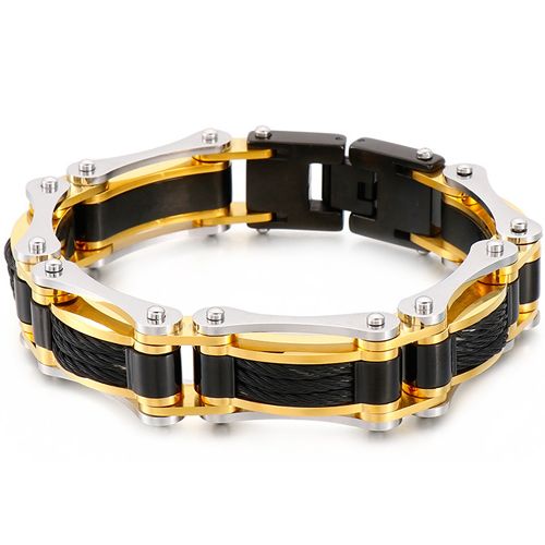 **COI Titanium Black Gold Tone Silver Bracelet With Steel Clasp(Length: 8.66 inches)-9939AA