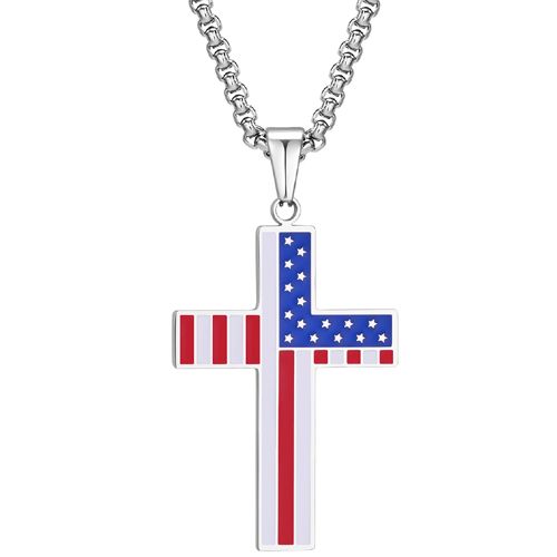 **COI Titanium Cross Pendant With American Flag-9957AA