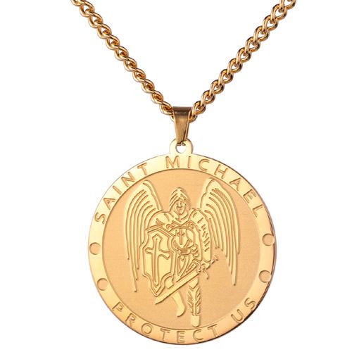 **COI Titanium Gold Tone/Silver Saint Michael Protect Us-9999AA