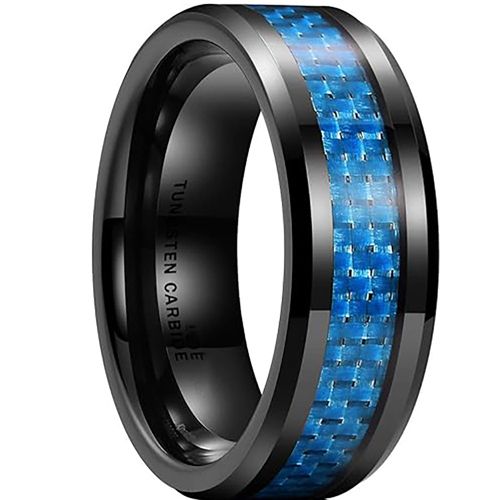 COI Black Tungsten Carbide Carbon Fiber Beveled Edge Ring-TG2423