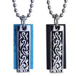 ***COI Titanium Black Silver Celtic Pendant With Blue Turquoise/Black Onyx-00117AA