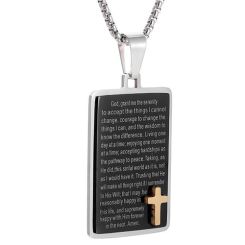 ***COI Titanium Black Gold Tone Silver Cross Prayer Pendant-00334AA