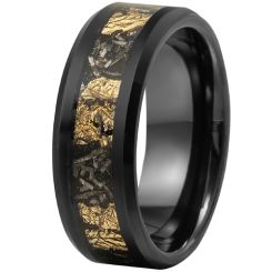 **COI Black Tungsten Carbide Gold Foil Beveled Edges Ring-9803AA