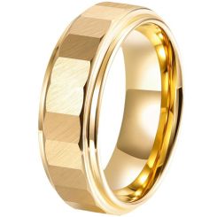 **COI Gold Tone Tungsten Carbide Faceted Step Edges Ring-9821AA