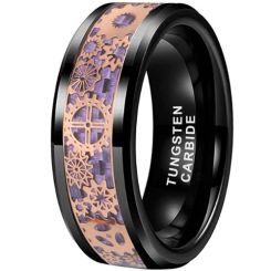 **COI Black Tungsten Carbide Rose Gears Beveled Edges Ring With Purple Carbon Fiber-9834AA