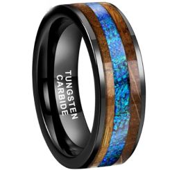 **COI Black Tungsten Carbide Crushed Opal & Wood Pipe Cut Flat Ring-9840AA