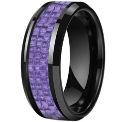 **COI Tungsten Carbide Black/Gold Tone/Rose/Silver/Blue Beveled Edges Ring With Purple Carbon Fiber-9849AA