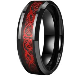 **COI Tungsten Carbide Black/Gold Tone/Rose/Silver/Blue Red Dragon Beveled Edges Ring-9850AA