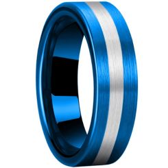 **COI Tungsten Carbide Blue Silver Center Line Pipe Cut Flat Ring-9852AA