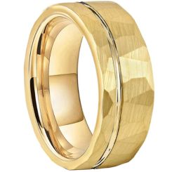 **COI Tungsten Carbide Rose/Gold Tone/Silver Offset Groove Hammered Ring-9856AA