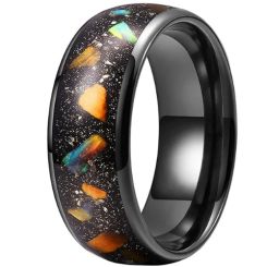 **COI Black Tungsten Carbide Meteorite & Crushed Opal Dome Court Ring-9857AA