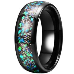 **COI Black Tungsten Carbide Meteorite Crushed Opal & Gold Foil Dome Court Ring-9859AA