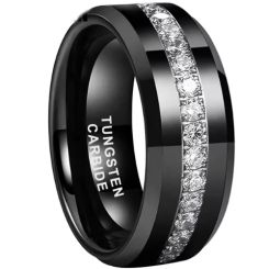 **COI Tungsten Carbide Black/Silver Beveled Edges Ring With Cubic Zirconia-9860AA
