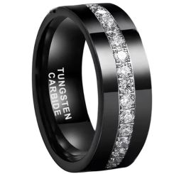 **COI Black Tungsten Carbide Pipe Cut Flat Ring With Cubic Zirconia-9861AA