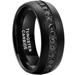 **COI Black Tungsten Carbide Dome Court Ring With Cubic Zirconia-9862AA
